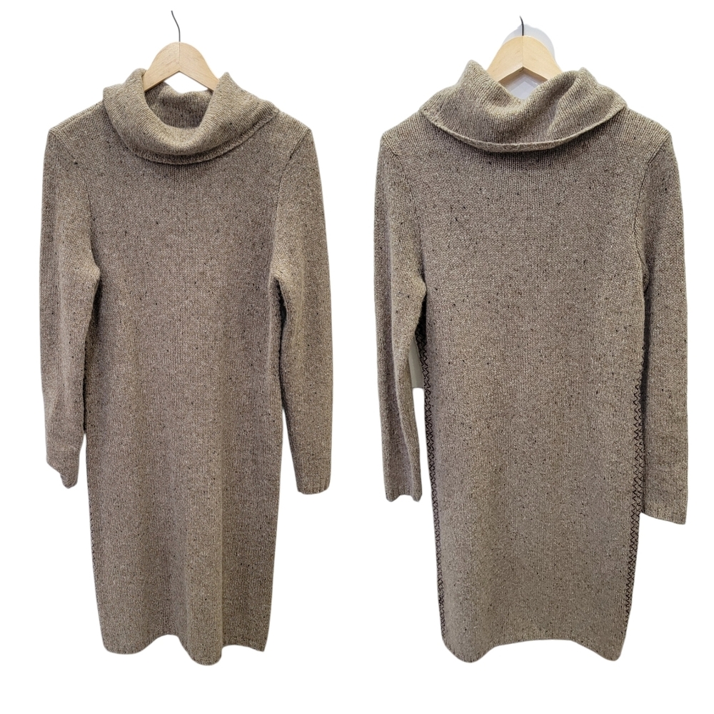 Lauren Ralph Lauren Knit Sweater Dress Brown Donegal Tweed Wool Blend Women’s L - Picture 5 of 17